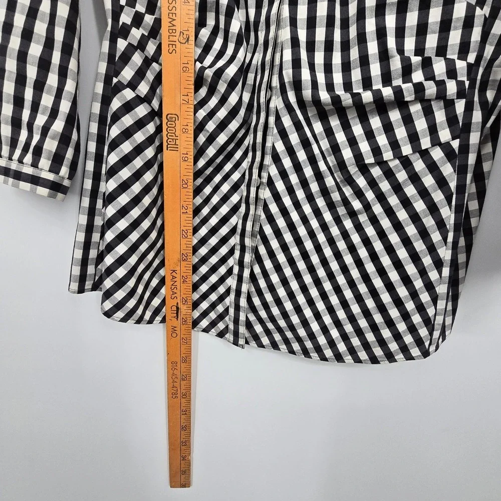 Lafayette 148 NY Leigh Gingham Check Shirt Womens Sz 8 Black White Preppy Picnic - Picture 7 of 13